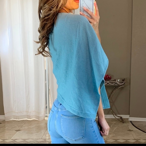 Jigsaw Virgin Wool Cashmere Light Blue Knit Poncho - Picture 3 of 5